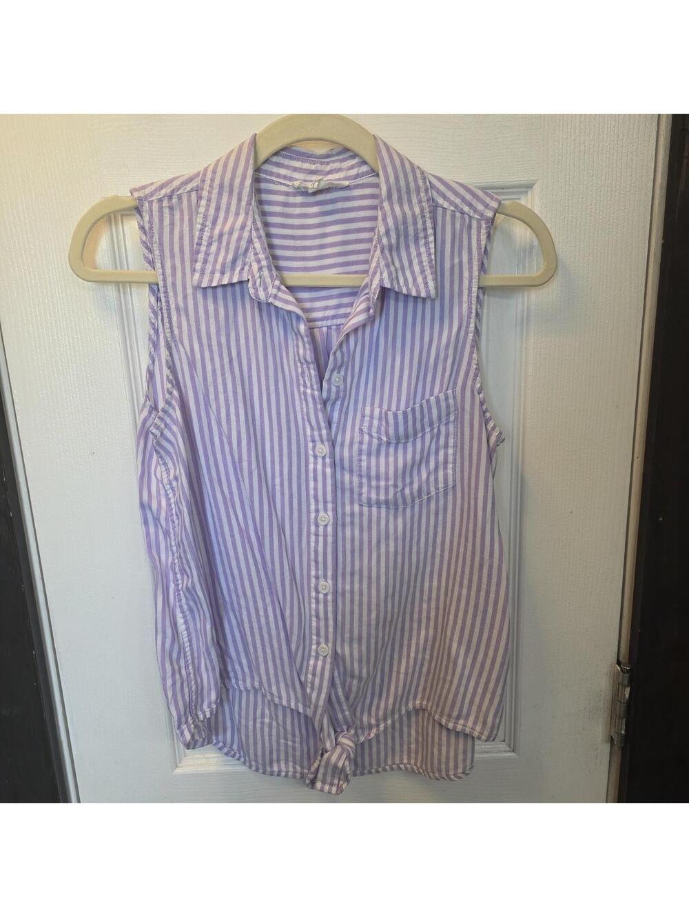 Beachlunchlounge Lavender Stripe Sleeveless Button-Front Blouse Size Small